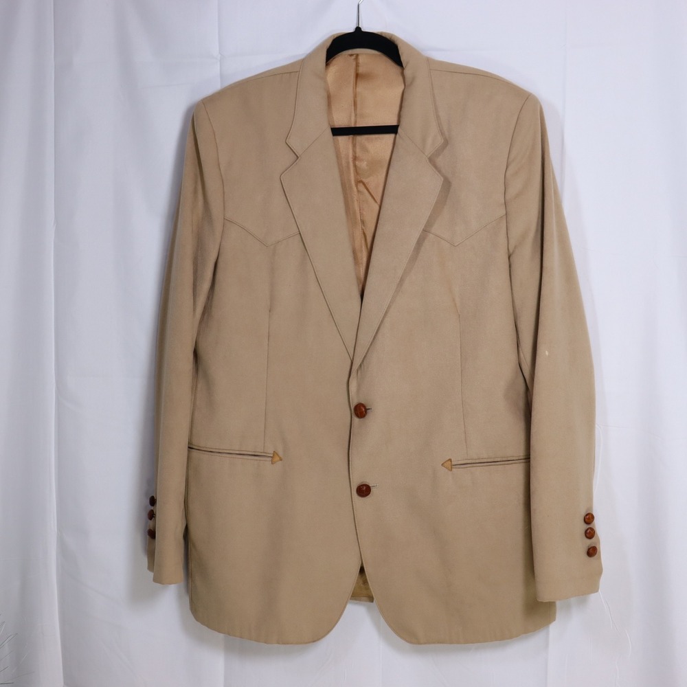 Lee Western Blazer Mens 46R Tan‎ Vintage Yoke Two Button Sport Coat Jacket
